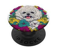 Amante dei cani Sorridente Bichon Frise Fiori Floreale per le Donne PopSockets PopGrip Adesivo