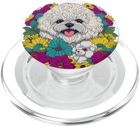 Amante dei cani Sorridente Bichon Frise Fiori Floreale per le Donne PopSockets PopGrip per MagSafe