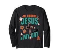Amante dei gatti religiosi Tutto ciò di cui ho bisogno è Gesù e i miei gatti Maglia a Manica