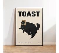 Amante dei toast for la colazione con il gatto nero, gatto che fa cose, citazioni sul pane, arte murale, poster su tela, for la cucina, la stanza, l'arredamento della casa(G1046-2,40x50cm No Frame)