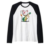 Amante della musica per chitarra Rock Neko Lucky Cat Maglia con Maniche Raglan