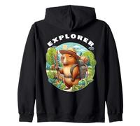 Amante della natura Cute Capybara Explorer con bastone da passeggio Felpa con Cappuccio