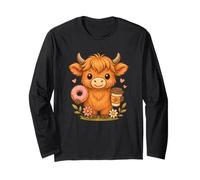 Amante delle Ciambelle al caffè Highland Cow Maglia a Manica