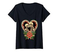 Amanti Americano Tradizionale Vintage Tatuaggio Vecchia Scu Maglietta con Collo a V