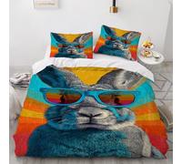 Amanti dei conigli singolo Set Copripiumino, Occhiali da sole retrò Coniglio Copripiumini e set da letto, Pop art - Parure Copri Piumino, Radiazione colorata - Sacco Piumone 135x200cm con 2 federa