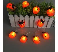 Amants01 Stringa di luci a forma di coccinella, 10 LED rossi in plastica, 1,7 m, filo di rame, alimentate a batteria, migliori luci decorative per la decorazione natalizia, la casa, la stanza (bianco