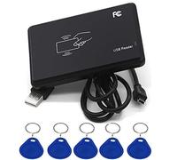 Amao Lettore di schede IC RFID Non-Contact 14443A con interfaccia USB + 5 x 13,56 MHz T5577 / EM4305 Key Fobs