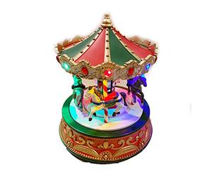 AMAPOLAS Carosello con Carillon e Suoni GIOSTRA con Cavalli a Dondolo Villaggio Musicale Decorazione Natalizia Grande 30x35 cm Giostrina Villaggio di Natale Luna Park Parco Giochi