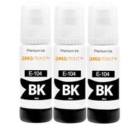 Amaprint Inchiostro Nero compatibili con Epson 104 per EcoTank ET-4800 ET-2871 ET-2870 ET-2862 ET-2861 ET-2811 (3 Flaconi di Inchiostro da 3x70ml)