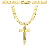 AMAR Collana in oro 585 con croce e catena da uomo 925/585 - collana a croce da uomo in oro massiccio 585