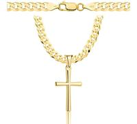 AMAR Collana in oro da uomo con croce 585, catena da uomo 925/585 - collana a croce da uomo oro 585 massiccio - 5 mm - catena a croce - collana da uomo, 55 cm, Argento, Nessuna pietra preziosa