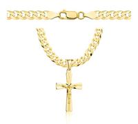 AMAR Collana in oro da uomo con croce 585, catena da uomo 925/585 - collana a croce da uomo oro 585 massiccio - 5 mm - catena a croce - collana da uomo, 60 cm, Argento sterling Oro, Nessuna pietra