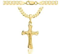 AMAR Collana in oro da uomo con croce 585, catena da uomo 925/585 - collana a croce da uomo oro 585 massiccio - 5 mm - catena a croce - collana da uomo