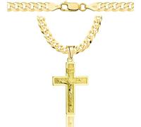 AMAR Collana in oro da uomo con croce 585, catena da uomo 925/585 - collana a croce da uomo oro 585 massiccio - 5 mm - catena a croce - collana da uomo, 50 cm, Argento sterling Oro, Nessuna pietra
