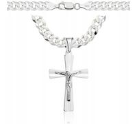 AMAR OPRAVA - Collana da Uomo in Argento 925 Con Croce, Catena a Maglia Barbazzale Massiccio, Qualità Italiana, 55 cm, Argento Sterling