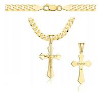 AMAR OPRAVA Collana da uomo in oro con croce 585, catena da uomo 925/585 - Collana a croce da uomo in oro 585 massiccio - 5 mm, catena a croce - collana da uomo, 70 cm, Argento sterling Oro, Nessuna