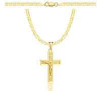 AMAR PRAGNA Collana da uomo e donna in oro con croce 925/585, originale intrecciata, larghezza 3,8 mm, collana in oro 585, 55 cm, Argento sterling