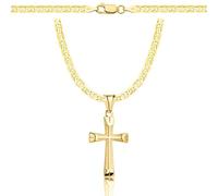AMAR PRAGNA, collana in oro 925/585 con croce per donna/uomo, intrecciata originale, larghezza 3,8 mm, collana in oro, collana con croce in oro 585, 50 cm, Argento