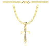 AMAR PRAGNA, collana in oro 925/585 con croce per donna/uomo, intrecciata originale, larghezza 3,8 mm, collana in oro, collana con croce in oro 585, 50 cm, Argento