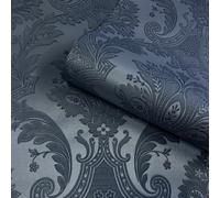 Amara Damascato Floreale Lucido Goffrato Belgravia Parati Blu Scuro 7371