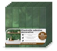 AMARA DECO - 10 Piastrelle Adesive Cucina e Bagno 30x30cm. Mattonelle Adesive da Parete con Effetto Piastrelle 3D, Impermeabili, Resistenti al Calore e Facili da Pulire (Rettangolari) (10, Verde)