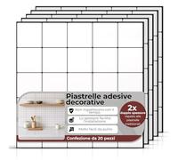 AMARA DECO - 20 Piastrelle Adesive Cucina e Bagno 30x30cm. Mattonelle Adesive da Parete con Effetto Piastrelle 3D, Impermeabili, Resistenti al Calore e Facili da Pulire (Quadrati) (20, Bianco e Nero)