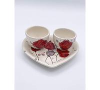 Amarcord Set Caffè Vassoio a forma di cuore con due tazzine in ceramica fatto e dipinto a mano con tulipani