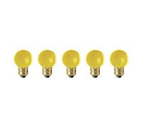 AMARCORDS - 5 Lampadine Led da esterno resistenti all'acqua, luce calda 2700K, vetro GIALLO tipo globetta, E27, 1W