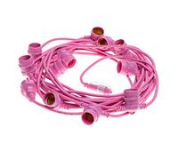 AMARCORDS - Catenaria luminosa ROSA da esterno con 11 portalampade E27, cavo tondo, spina schuko, lunghezza 12,5 m. GIUNTABILE fino a 100 metri!