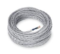 Amarcords - Cavo elettrico tessile colore ARGENTO, trecciato, seta, 20 metri, con messa a terra 3x1,5mm - Filo rivestito in tessuto colorato vintage a larga sezione.