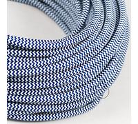 Amarcords - Cavo elettrico tessile colore BIANCO-BLU ZIG-ZAG, tondo, seta, 3 metri, a 2 conduttori 2x0,75 - Filo rivestito in tessuto colorato vintage per lampade applique e abat jour.