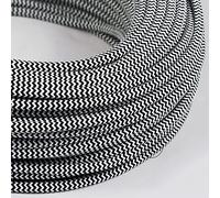 Amarcords - Cavo elettrico tessile colore BIANCO-NERO ZIG-ZAG, tondo, seta, 5 metri, a 2 conduttori 2x0,75 - Filo rivestito in tessuto colorato vintage per lampade applique e abat jour.