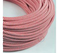 Amarcords - Cavo elettrico tessile colore BIANCO-ROSSO ZIG-ZAG, tondo, seta, 3 metri, con messa a terra 3x0,75mm - Filo rivestito in tessuto colorato vintage per lampade applique e abat jour.