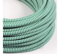 Amarcords - Cavo elettrico tessile colore BIANCO-VERDE ZIG-ZAG, tondo, seta, 5 metri, a 2 conduttori 2x0,75 - Filo rivestito in tessuto colorato vintage per lampade applique e abat jour.