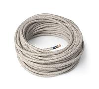Amarcords - Cavo elettrico tessile colore CANVAS BEIGE tondo lino 50 metri con messa a terra 3x075mm - Filo rivestito in tessuto colorato vintage per lampade lampadari applique e abat jour.