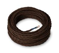 Amarcords - Cavo elettrico tessile colore MARRONE, trecciato, seta, 20 metri, con messa a terra 3x1,50mm - Filo rivestito in tessuto colorato vintage a larga sezione.