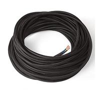 Amarcords - Cavo elettrico tessile colore NERO tondo seta 10 metri con messa a terra 3x075mm - Filo rivestito in tessuto colorato vintage per lampade lampadari applique e abat jour.