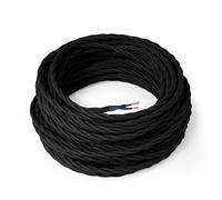 Amarcords - Cavo elettrico tessile colore NERO trecciato cotone 10 metri a 2 conduttori 2x075 - Filo rivestito in tessuto colorato vintage per lampade lampadari applique e abat jour.