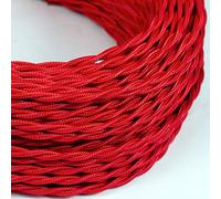 Amarcords - Cavo elettrico tessile colore ROSSO trecciato seta 30 metri con messa a terra 3x075mm - Filo rivestito in tessuto colorato vintage per lampade lampadari applique e abat jour.