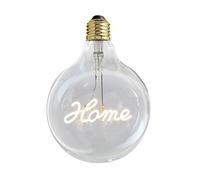 AMARCORDS - Lampadina Led dimmerabile, filamento con la scritta HOME, luce calda 2500K, vetro chiaro tipo globo, E27, 4W