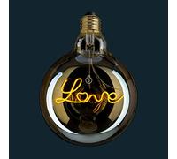 AMARCORDS - Lampadina Led dimmerabile, filamento con la scritta LOVE, luce calda 2500K, vetro ambrato tipo globo, E27, 4W