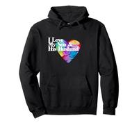 Amare con orgoglio mio figlio e suo marito cuore arcobaleno LGBTQ+ Felpa con Cappuccio
