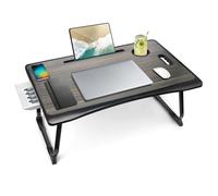 Amaredom - Vassoio da Scrivania per Computer Portatile, Pieghevole, Portatile, Supporto da Lettura con Cassetto e Portabicchieri, per Mangiare La Colazione sul Letto/Divano/Divano - Nero