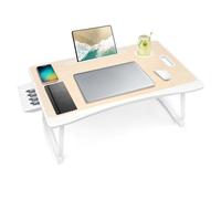 Amaredom - Vassoio da Scrivania per Computer Portatile, Pieghevole, Portatile, Supporto da Lettura con Cassetto e Portabicchieri, per Mangiare La Colazione sul Letto/Divano/Divano - Rovere Bianco