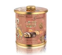 Amaretti Virginia - Pasticcini Amaretti Soffici con Scorze d'Arancia Candita ricoperti e decorati con Cioccolato Fondente in Elegante Barattolo di Latta