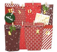 AMARI Calendario dell'Avvento da riempire, n. 26 Midnight Red - 24 sacchetti di carta dell'Avvento (con clip di legno) per fai da te per Natale - sacchetti di carta di Natale