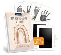 AMARI ® Kit Impronte Mani e Piedi Neonato - Set Impronta Baby senza inchiostro - Idea Regalo Nascita & Baby Shower - Impronte Zampa Cane & Gatto - con 2 Tamponi & 4 Carte