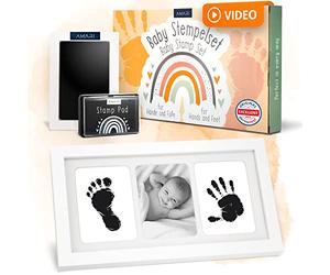Amari ® Set di impronta di mani e piedi di neonato, inclusi 2 tamponi d'inchiostro e 4 schede di stampa - Regalo per la nascita di un bambino - Impronte di mani e piedi con cornice