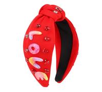 Amariver Cerchietto per San Valentino da donna, rosso, con strass, fascia larga annodata per capelli, accessorio per capelli per San Valentino, per donne e ragazze, regalo per le vacanze