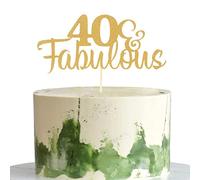 AmarYYa Favoloso & 40 topper per torta - Glitter oro Favoloso 40 decorazioni per torta di compleanno, decorazione per feste per 40° anniversario, saluti a quarant'anni, 1 decorazione per 40°